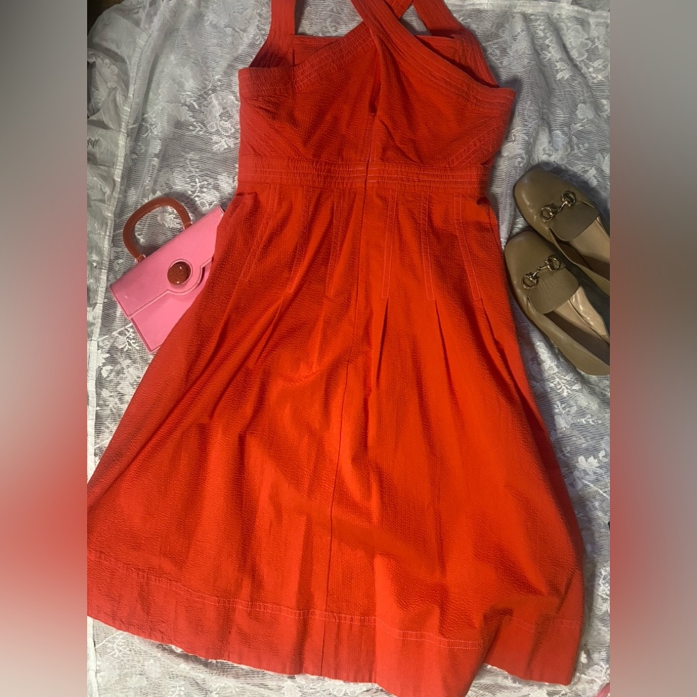 Anthropologie Coral-Red Halter Midi Dress - Picture 10 of 14